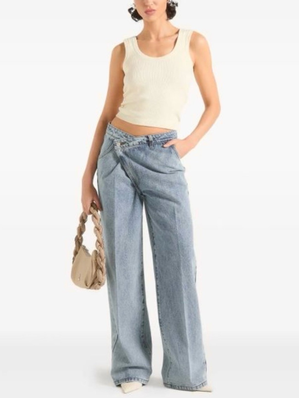 Maniere De Voir Astrid Wrapover Crossover Wide Leg Jeans Denim Baggy Sz 2